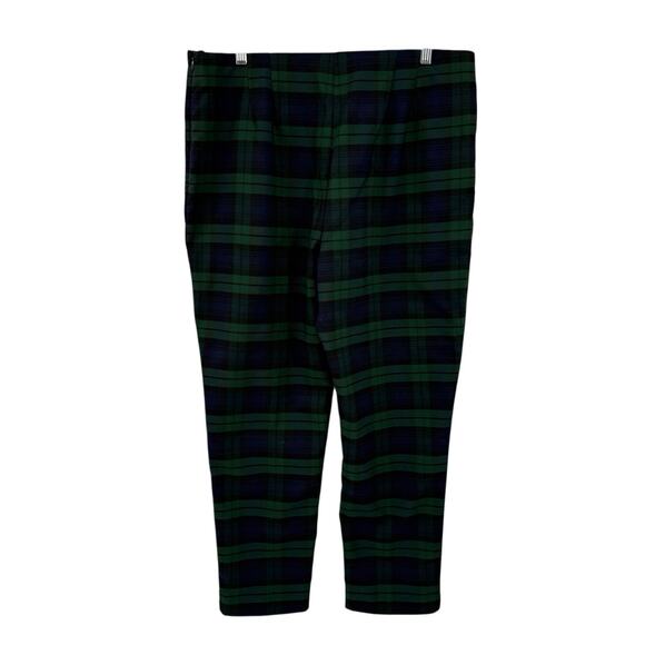 CHAPS Blue Green Tartan Plaid Ankle Pants Women 16 Stretch Side Zip Prep Holiday - Picture 3 of 9